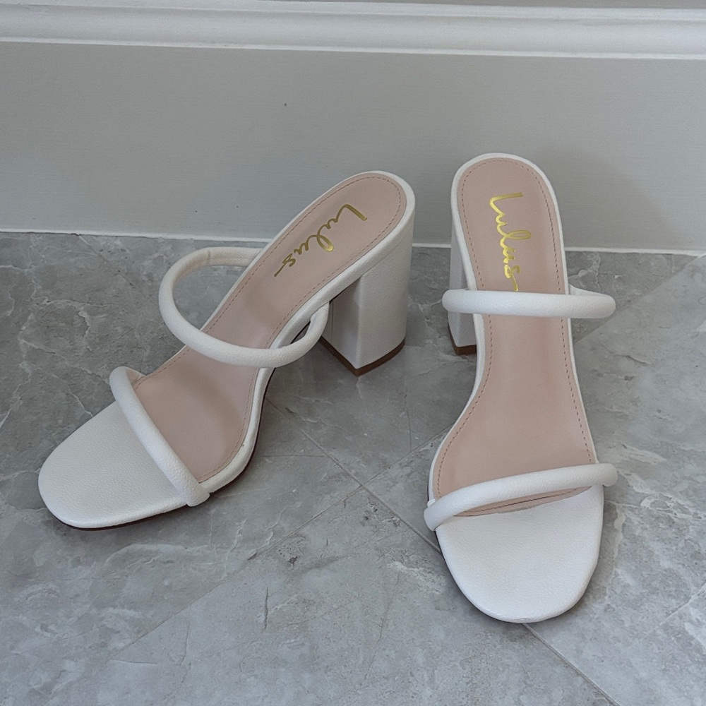 Lulu's Elegant White Block Heel Sandals